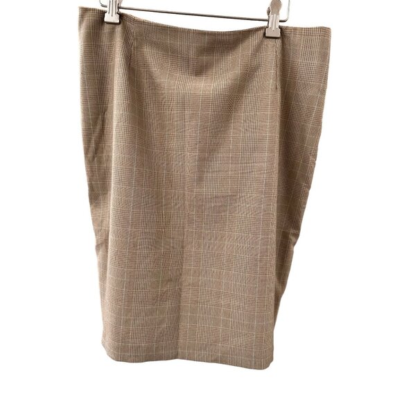 🍒 2/$20 🍒 Brown Plaid with Blue Pin Striping Business Skirt sz 12 - Picture 1 of 3